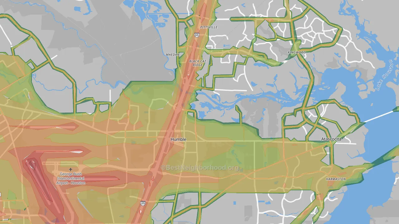 Humble, TX Map of Noise Levels in Humble