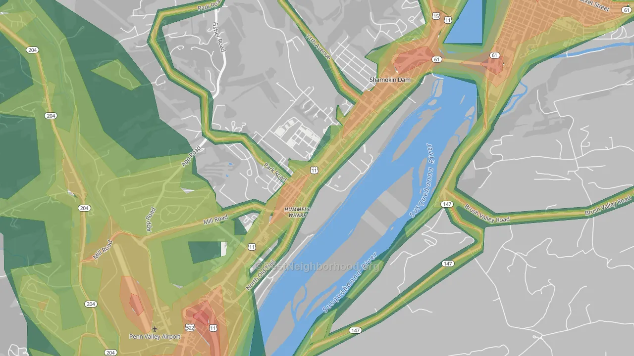 Hummels Wharf, PA Map of Noise Levels in Hummels Wharf