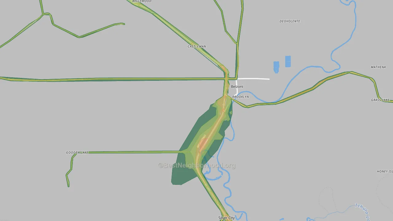 Humphreys County, MS Map of Noise Levels in Humphreys County