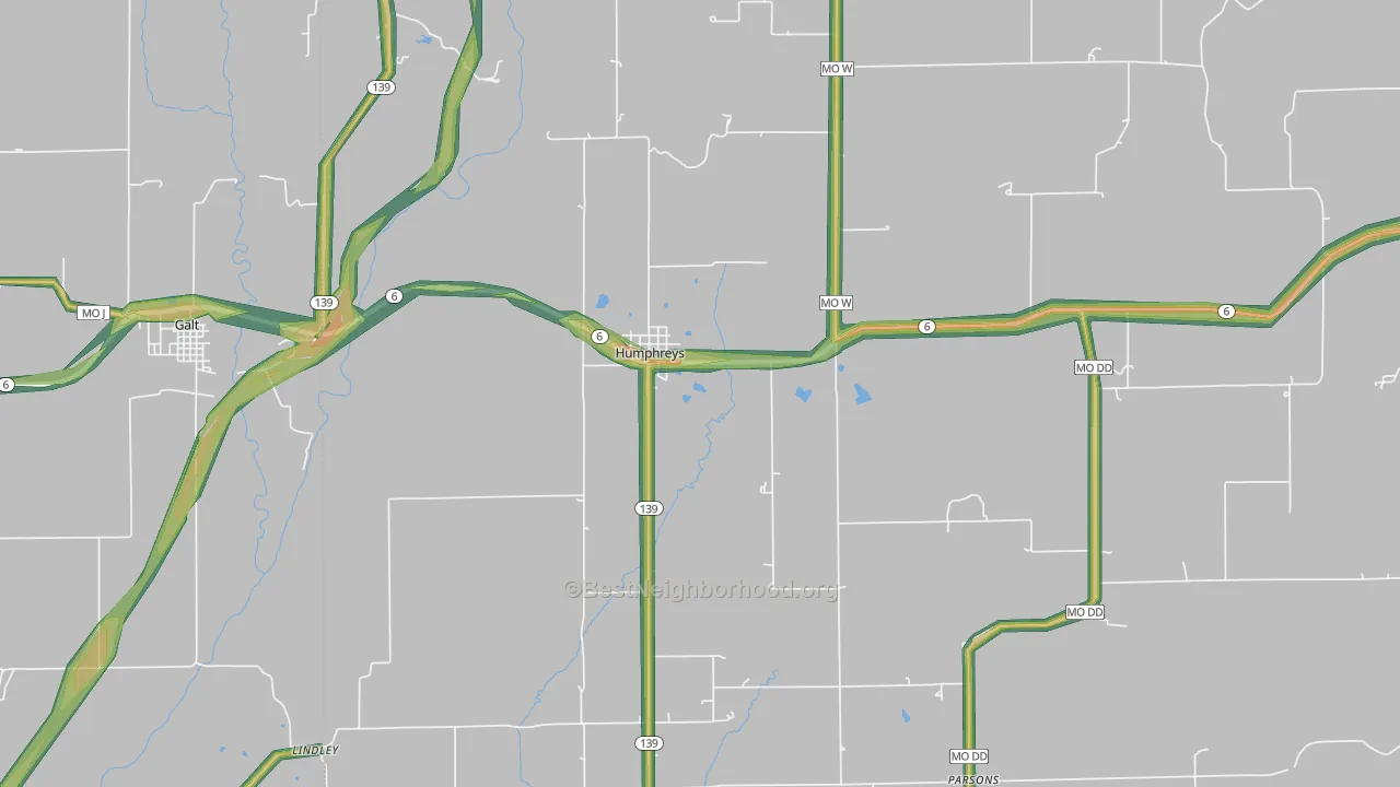 Humphreys, MO Map of Noise Levels in Humphreys