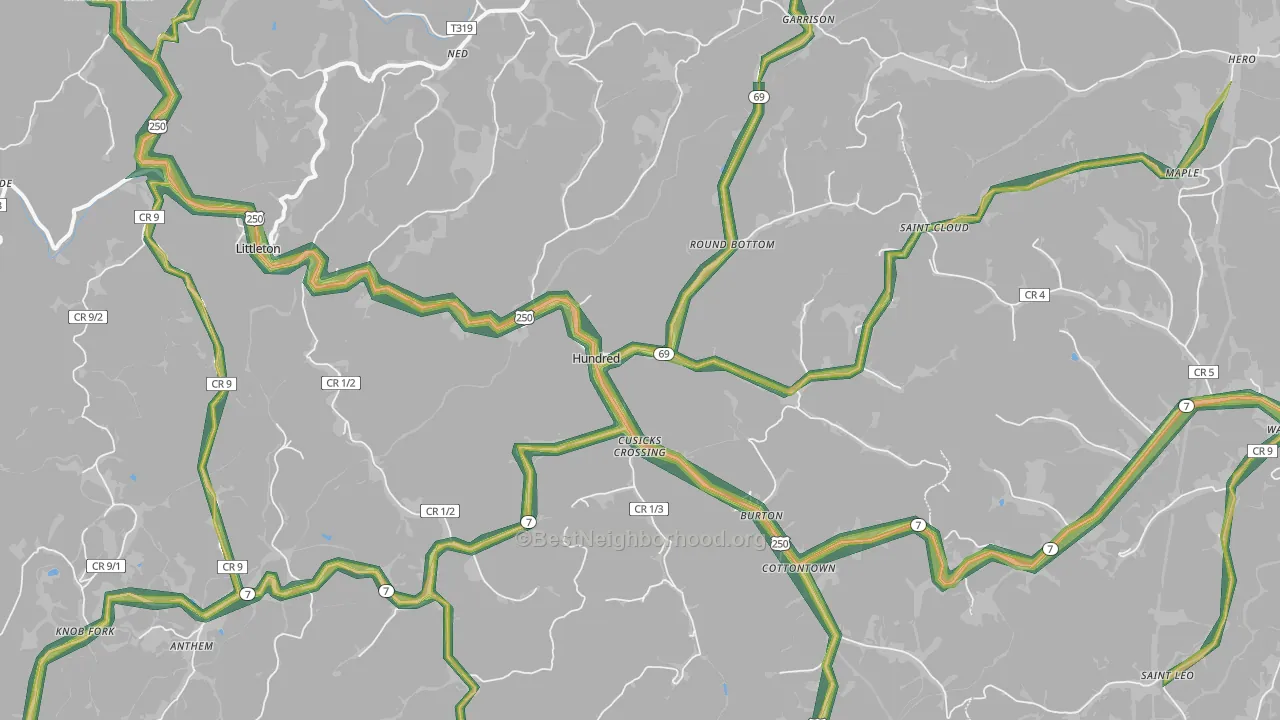 Hundred, WV Map of Noise Levels in Hundred