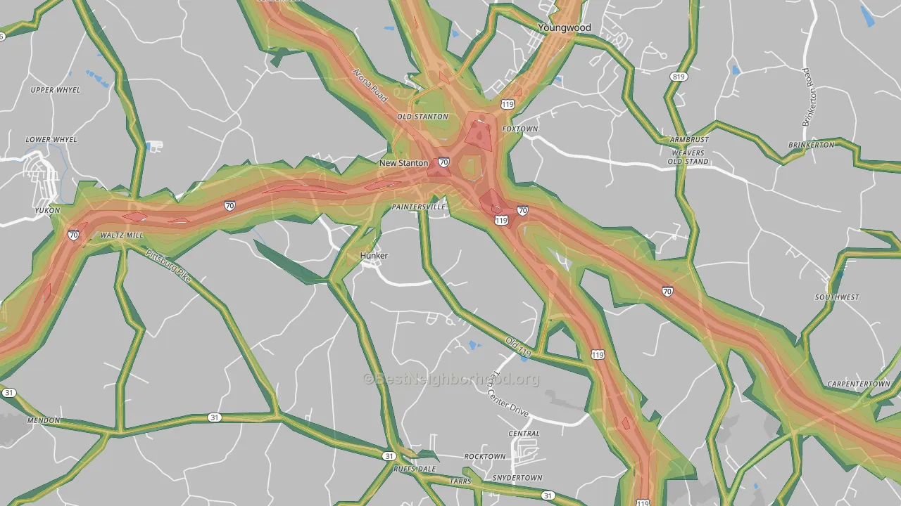 Hunker, PA Map of Noise Levels in Hunker