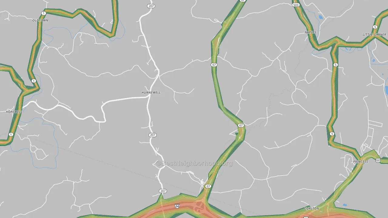 Hunnewell, KY Map of Noise Levels in Hunnewell