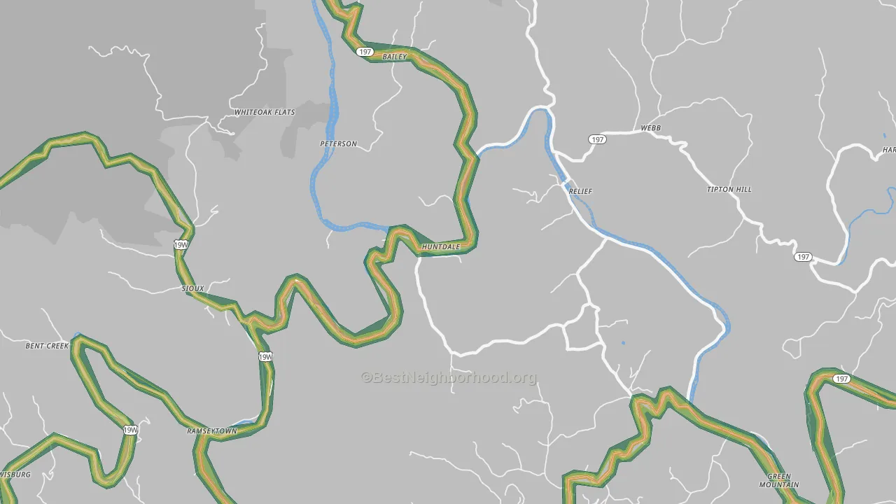 Huntdale, NC Map of Noise Levels in Huntdale