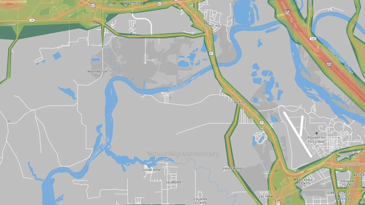 Hunter, AL Map of Noise Levels in Hunter