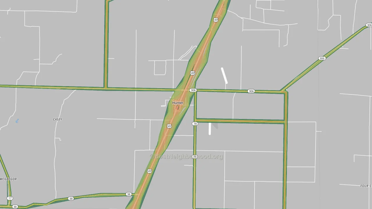 Hunter, AR Map of Noise Levels in Hunter