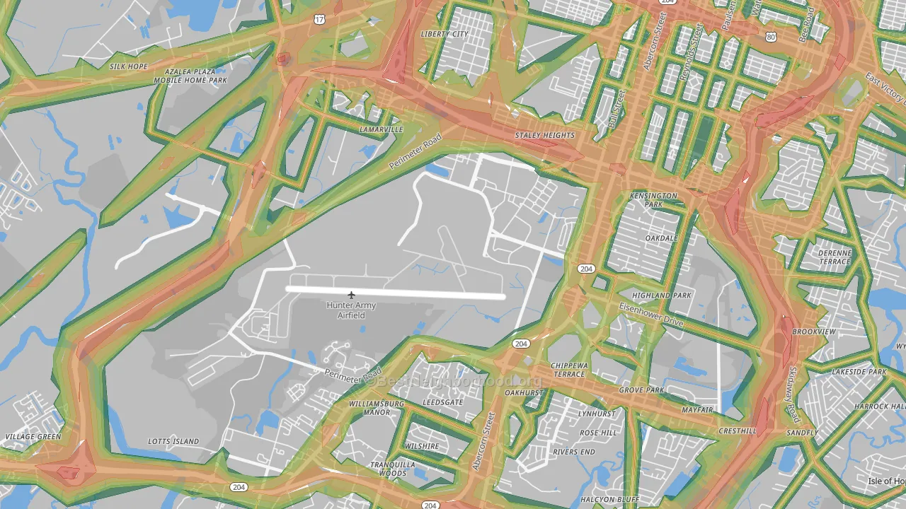 Hunter Army Airfield, Savannah, GA Map of Noise Levels in Hunter Army Airfield
