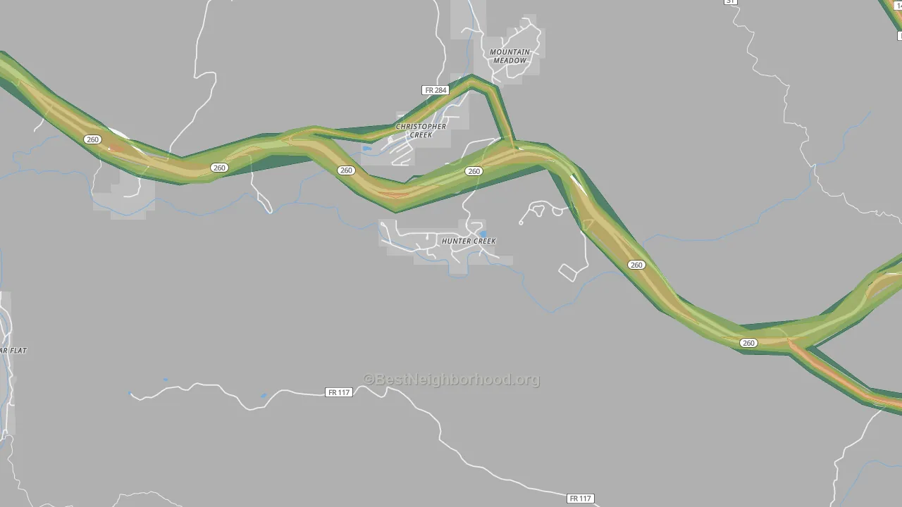 Hunter Creek, AZ Map of Noise Levels in Hunter Creek