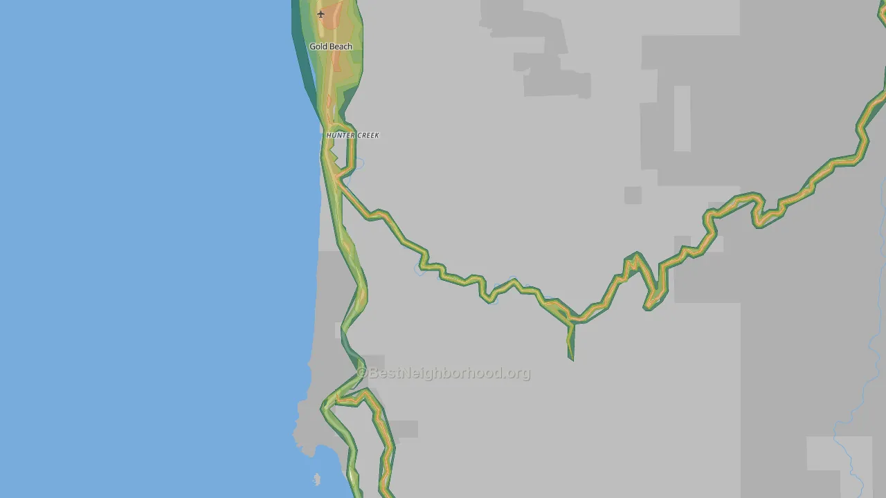 Hunter Creek, OR Map of Noise Levels in Hunter Creek