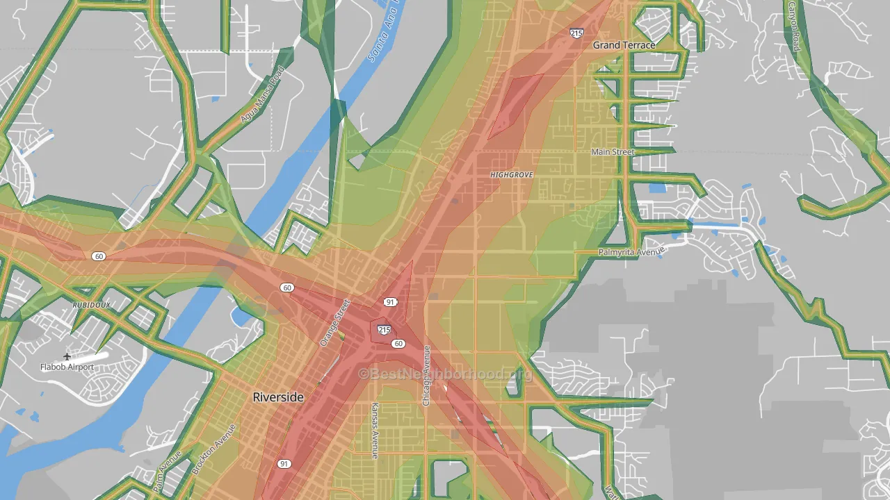 Hunter Industrial Park, Riverside, CA Map of Noise Levels in Hunter Industrial Park
