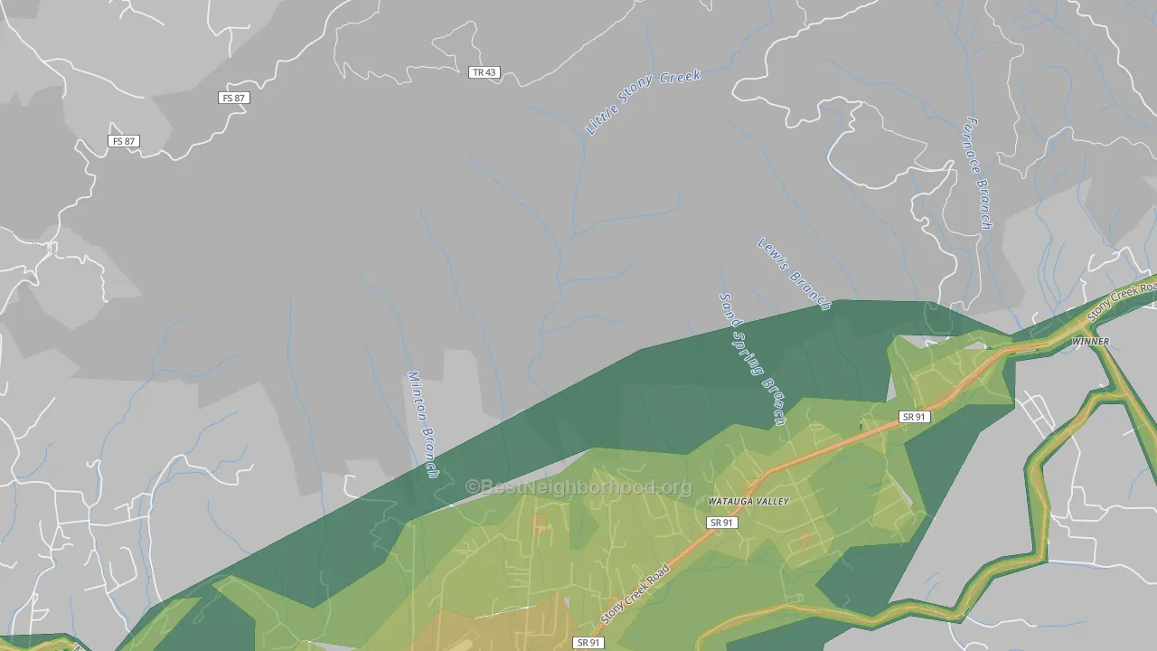 Hunter, TN Map of Noise Levels in Hunter