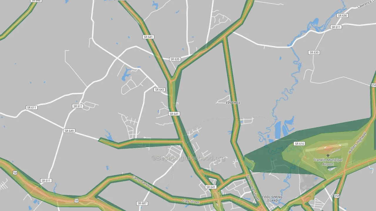 Hunterdale, VA Map of Noise Levels in Hunterdale