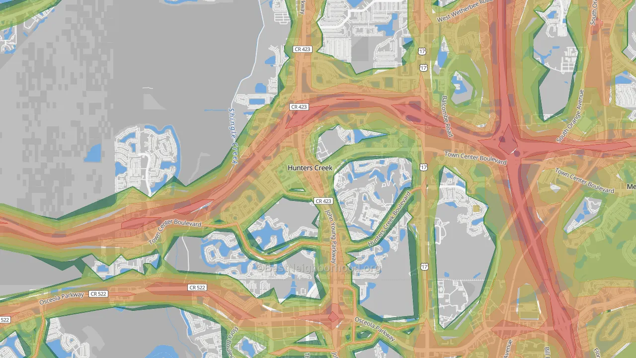 Hunters Creek, FL Map of Noise Levels in Hunters Creek