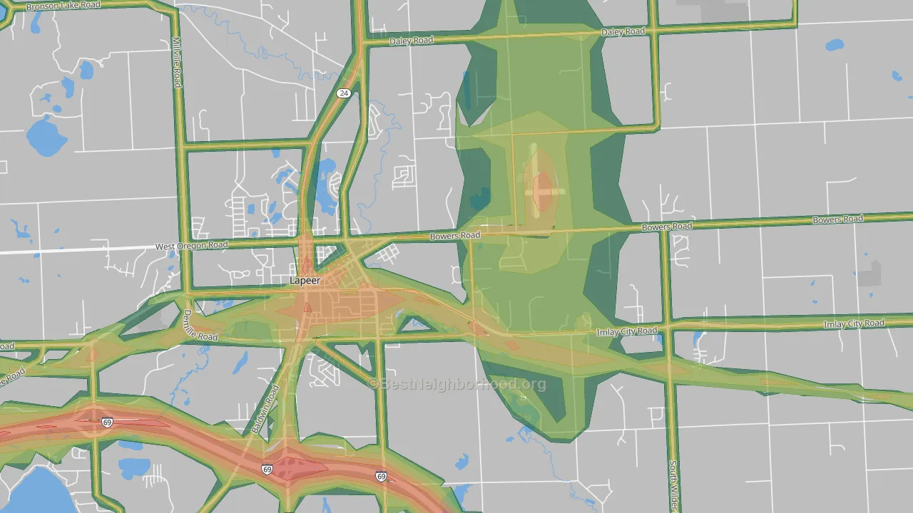 Hunters Creek, MI Map of Noise Levels in Hunters Creek