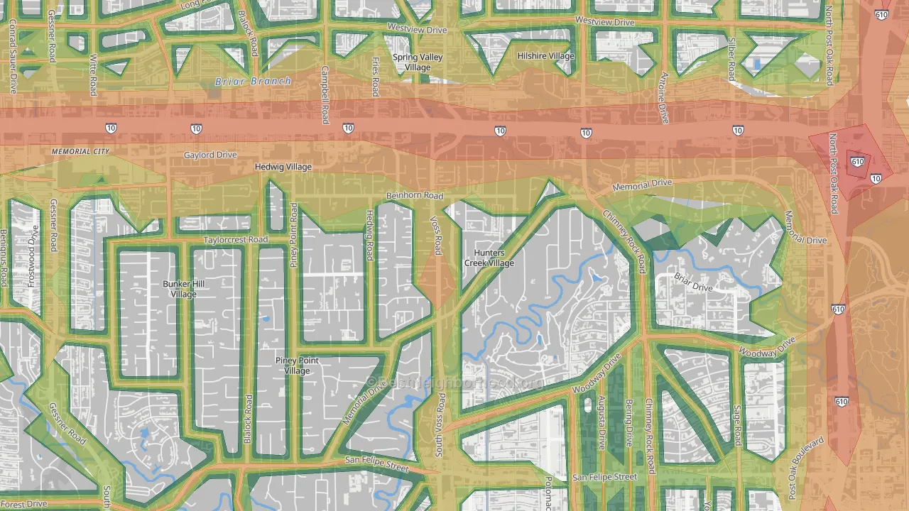 Hunters Creek Village, TX Map of Noise Levels in Hunters Creek Village
