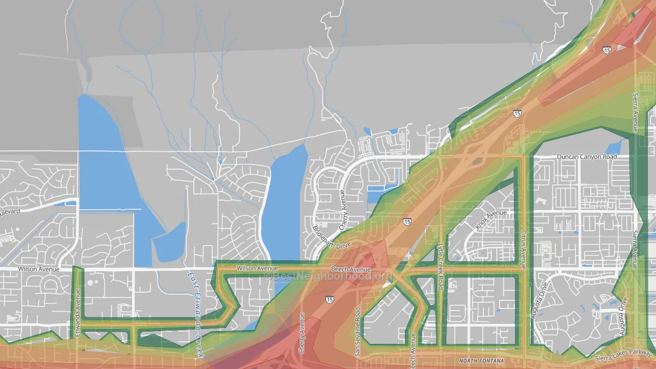 Hunter's Ridge, Fontana, CA Map of Noise Levels in Hunter's Ridge