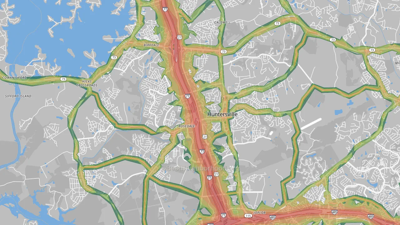 Huntersville, NC Map of Noise Levels in Huntersville