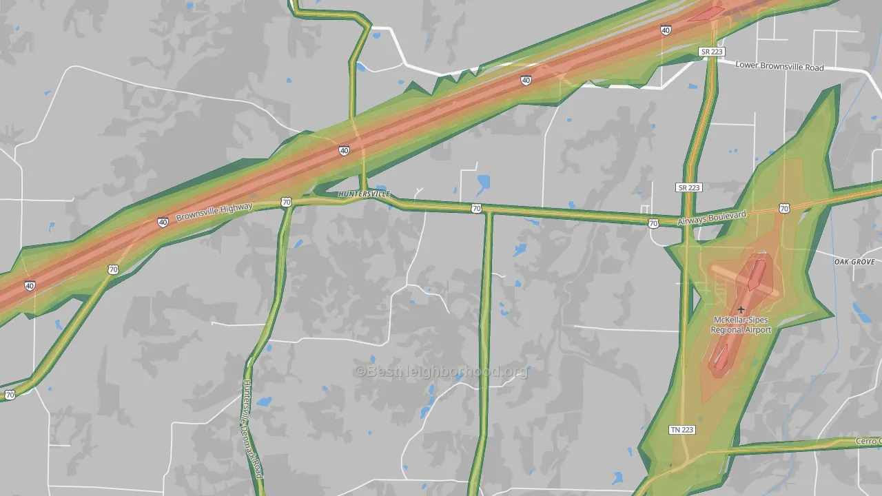 Huntersville, TN Map of Noise Levels in Huntersville