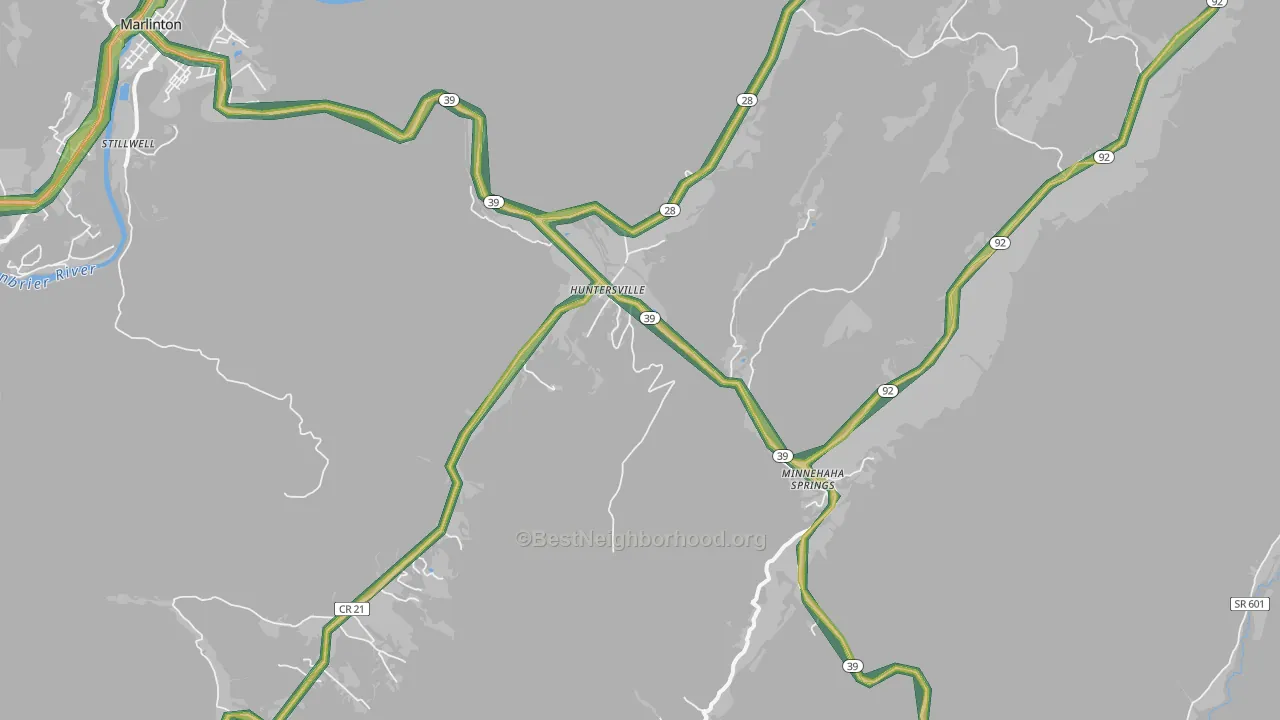 Huntersville, WV Map of Noise Levels in Huntersville