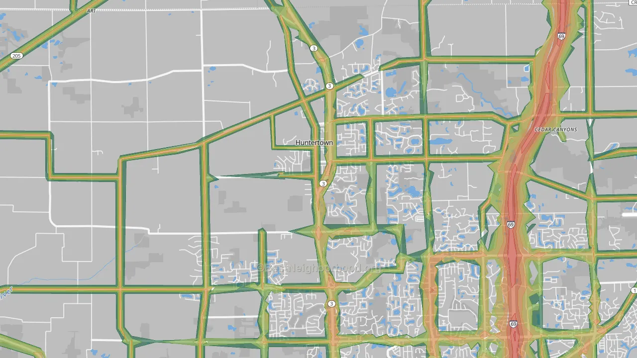Huntertown, IN Map of Noise Levels in Huntertown