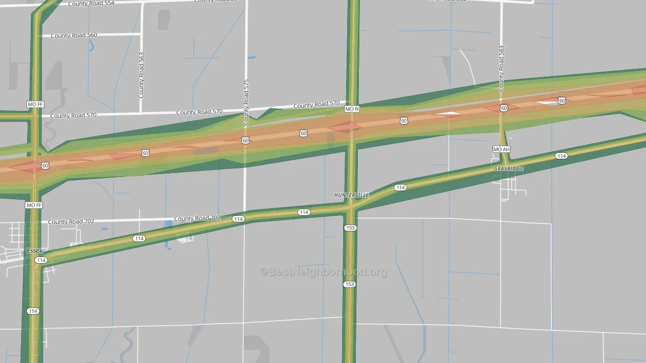Hunterville, MO Map of Noise Levels in Hunterville