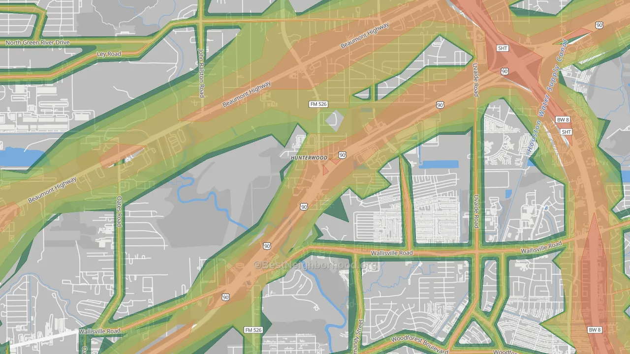 Hunterwood, Houston, TX Map of Noise Levels in Hunterwood