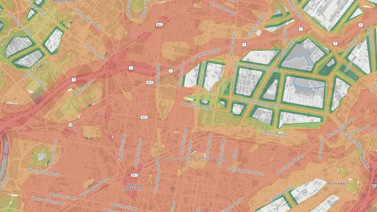 Hunting Park, Philadelphia, PA Map of Noise Levels in Hunting Park