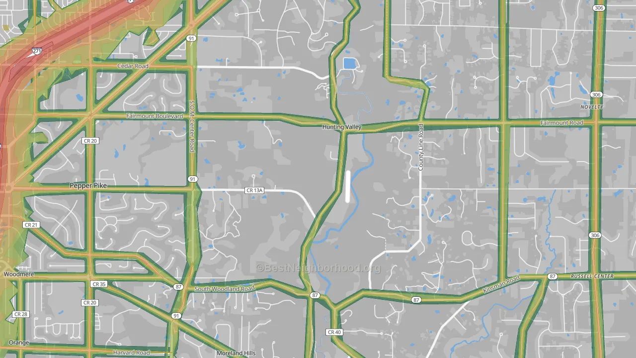 Hunting Valley, OH Map of Noise Levels in Hunting Valley