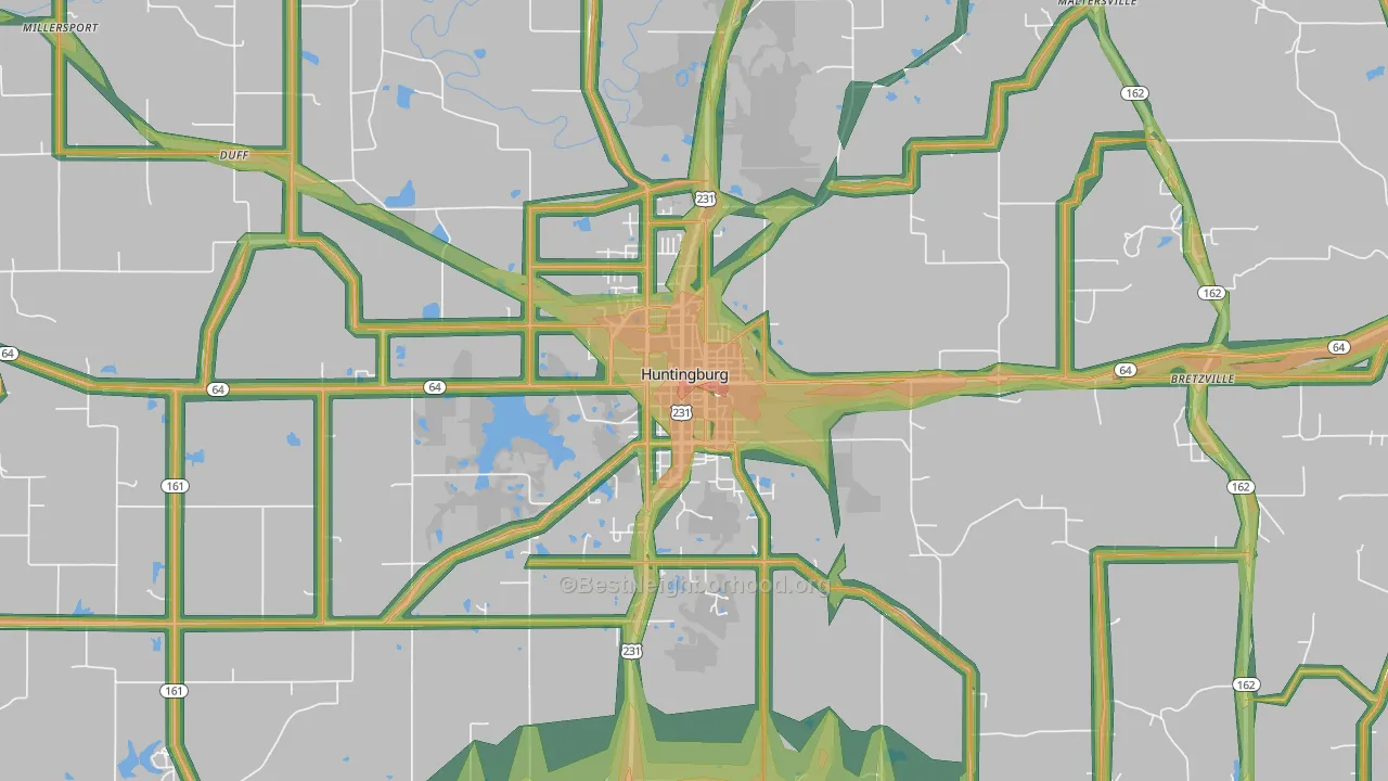 Huntingburg, IN Map of Noise Levels in Huntingburg