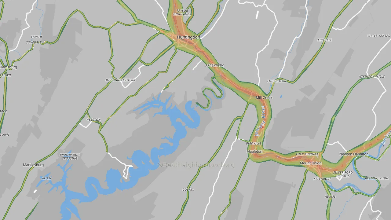 Huntingdon County, PA Map of Noise Levels in Huntingdon County