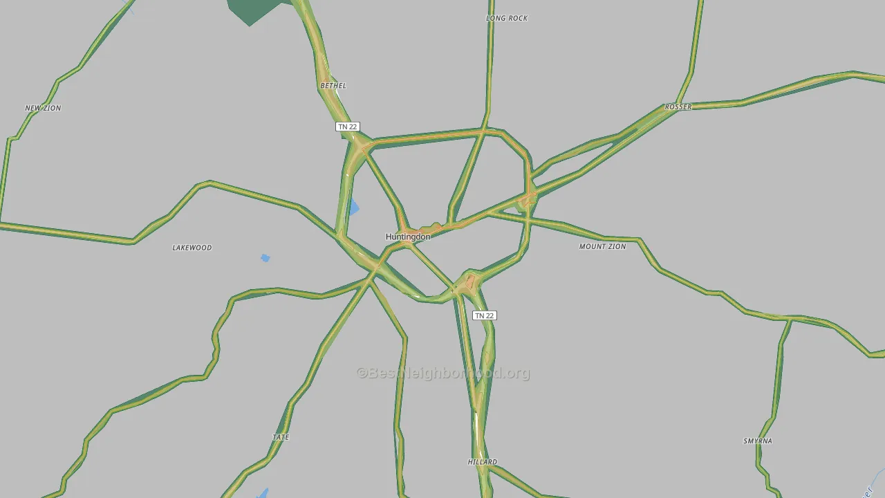 Huntingdon, TN Map of Noise Levels in Huntingdon