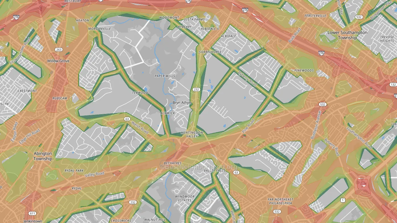 Huntingdon Valley, PA Map of Noise Levels in Huntingdon Valley