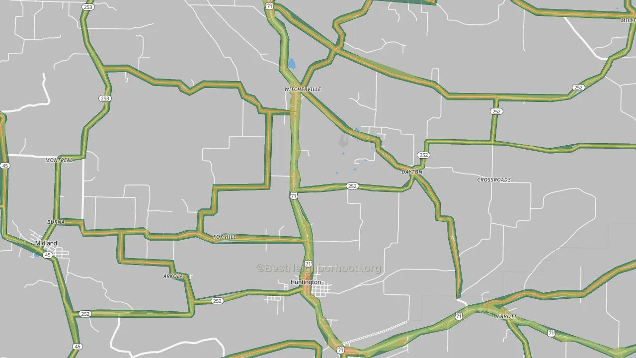 Huntington, AR Map of Noise Levels in Huntington