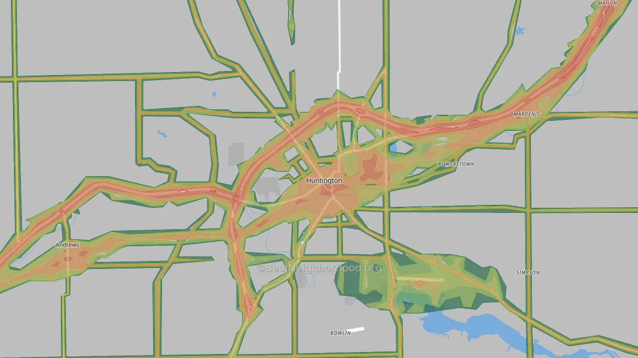 Huntington, IN Map of Noise Levels in Huntington