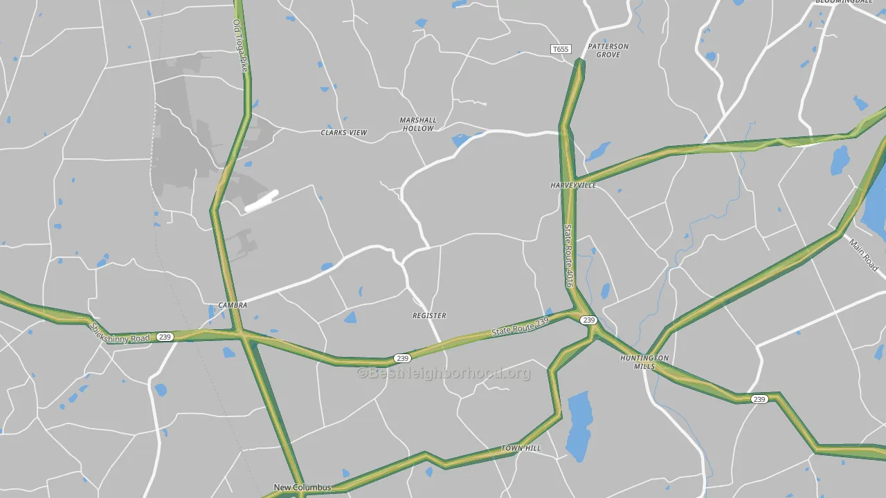 Huntington Mills, PA Map of Noise Levels in Huntington Mills