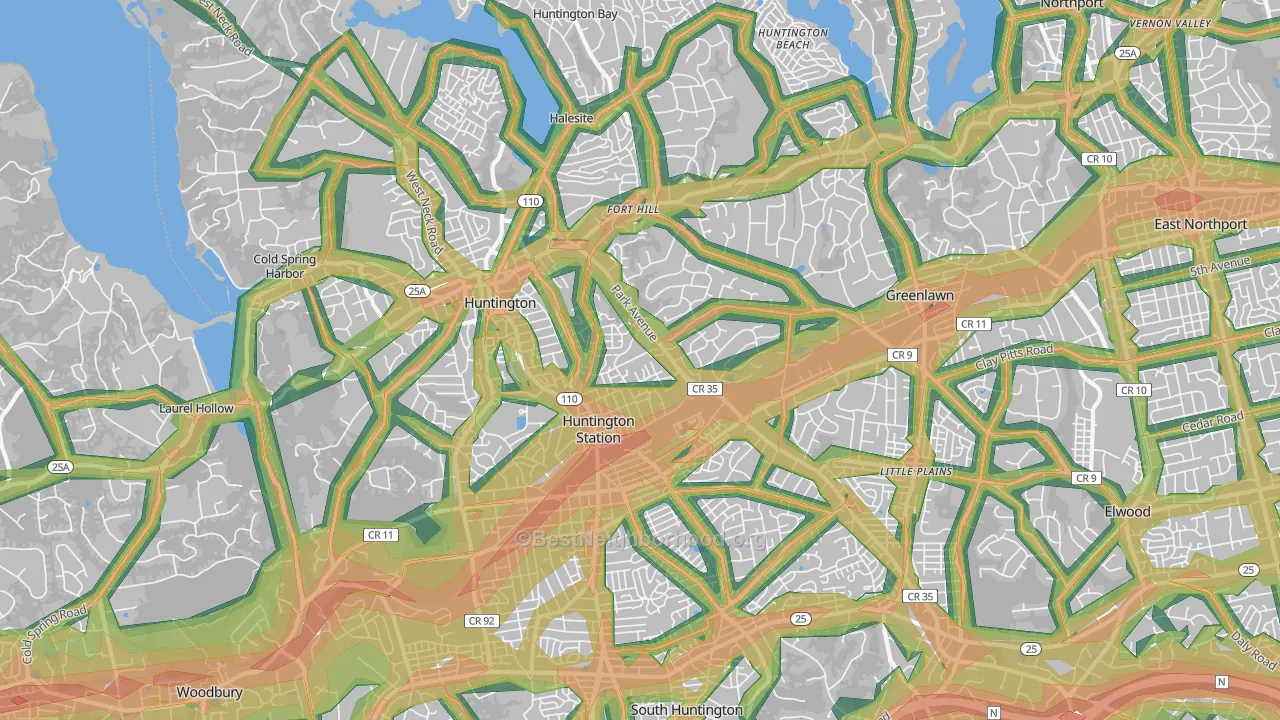 Huntington, NY Map of Noise Levels in Huntington