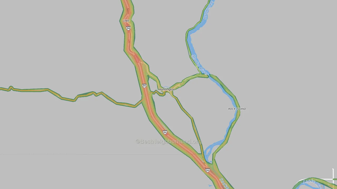 Huntington, OR Map of Noise Levels in Huntington