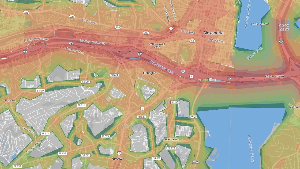 Huntington, VA Map of Noise Levels in Huntington