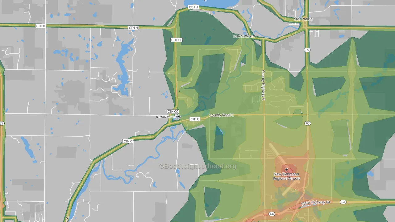 Huntington, WI Map of Noise Levels in Huntington