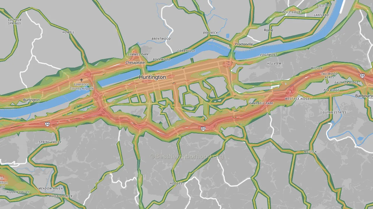 Huntington, WV Map of Noise Levels in Huntington