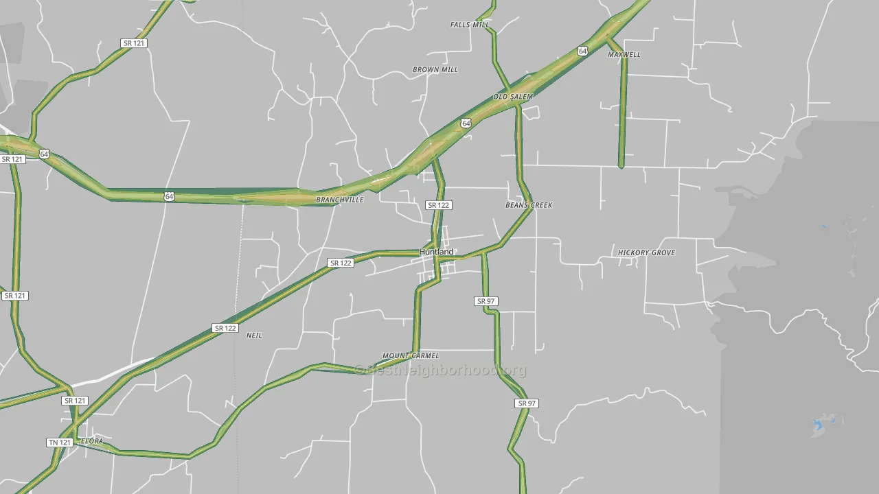 Huntland, TN Map of Noise Levels in Huntland