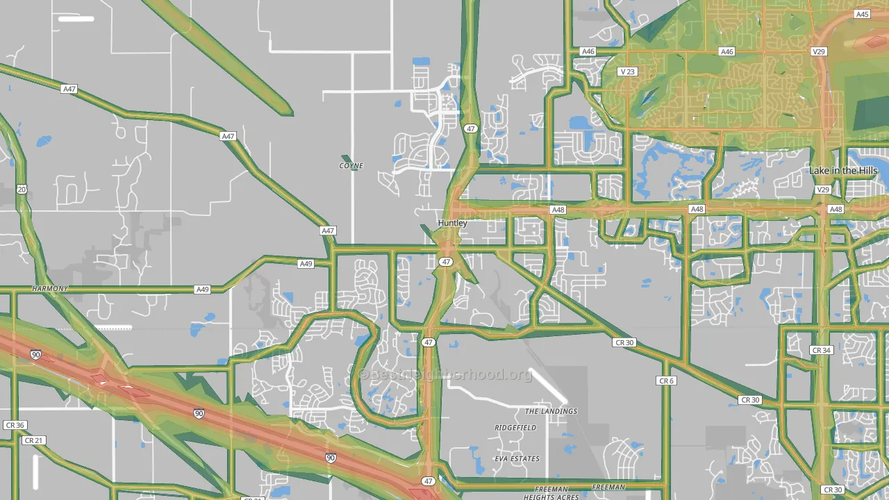 Huntley, IL Map of Noise Levels in Huntley