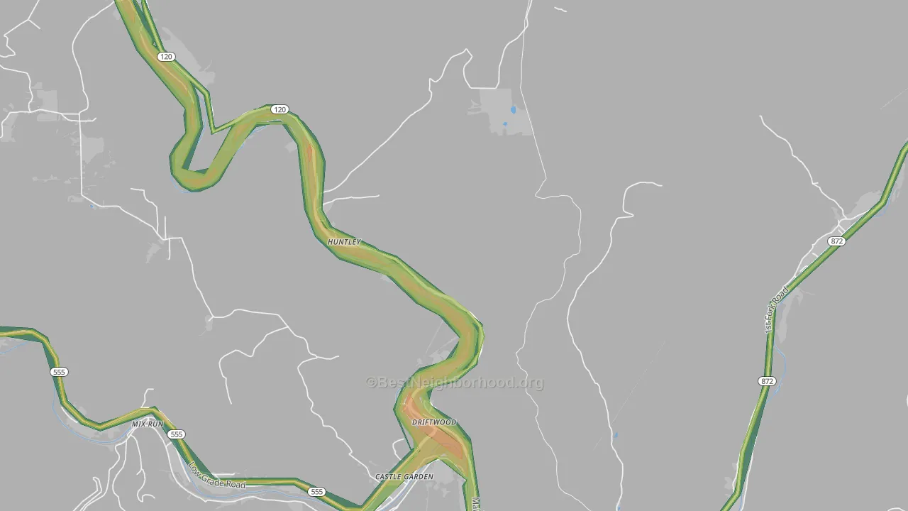 Huntley, PA Map of Noise Levels in Huntley