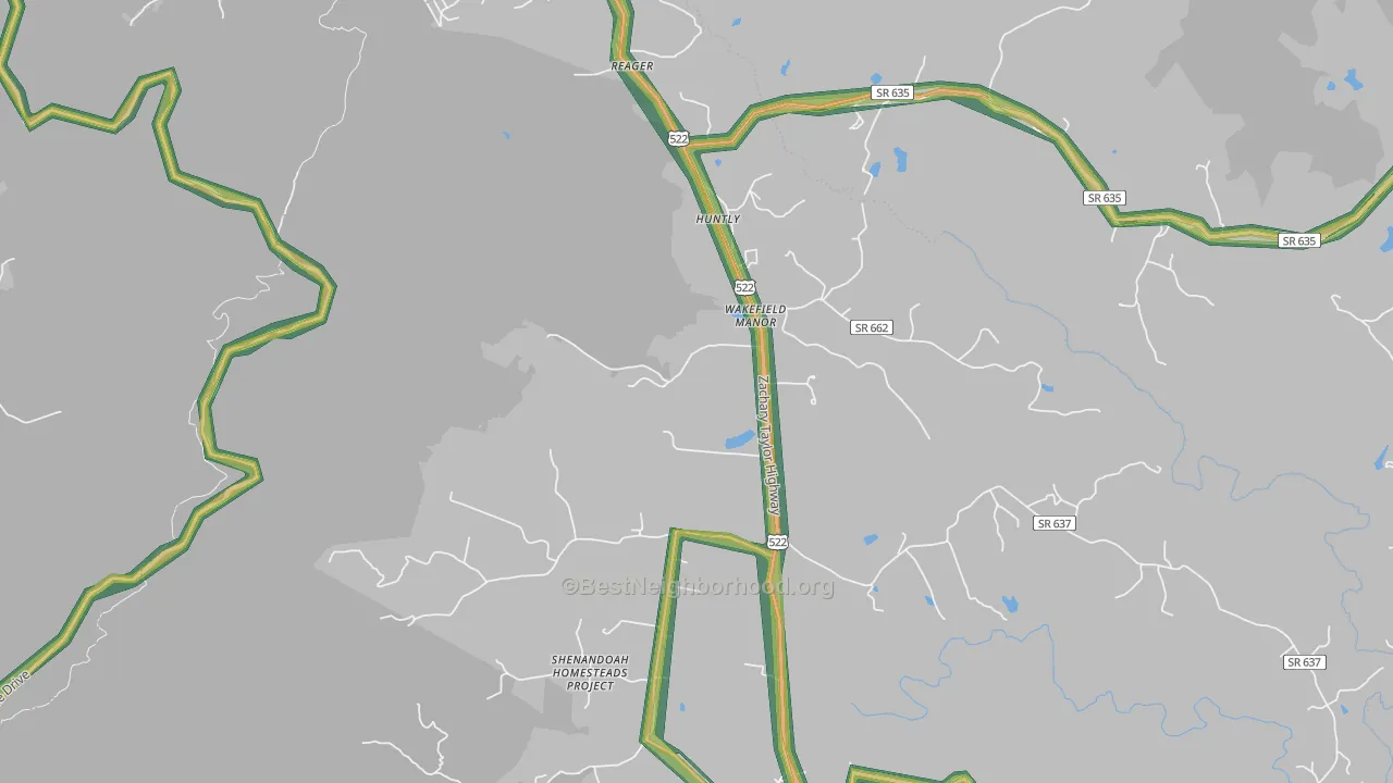 Huntly, VA Map of Noise Levels in Huntly