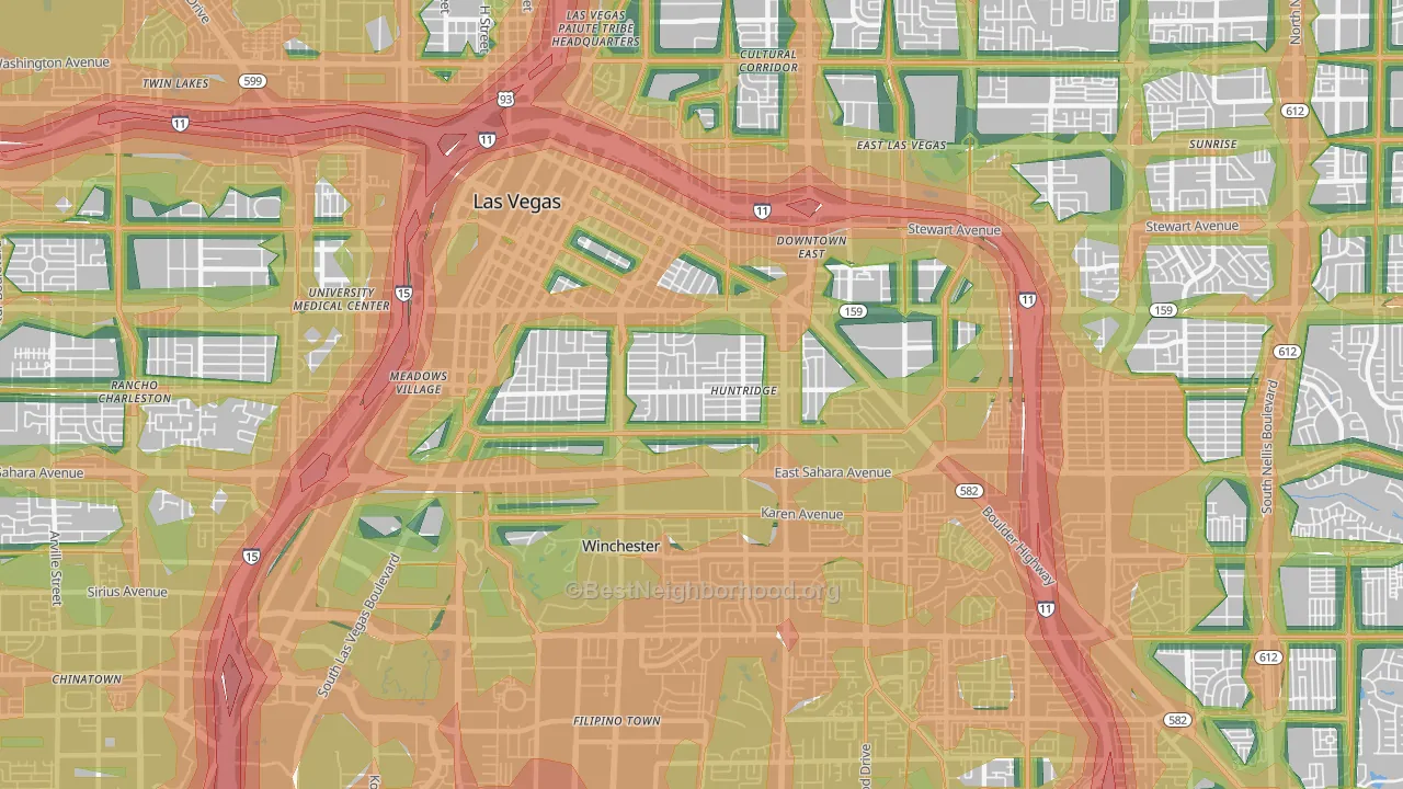 Huntridge, Las Vegas, NV Map of Noise Levels in Huntridge