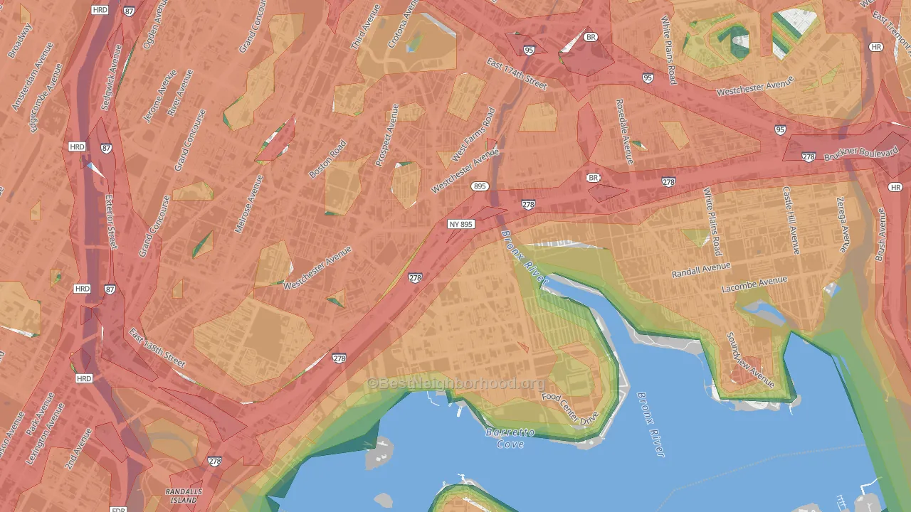 Hunts Point, Bronx, NY Map of Noise Levels in Hunts Point