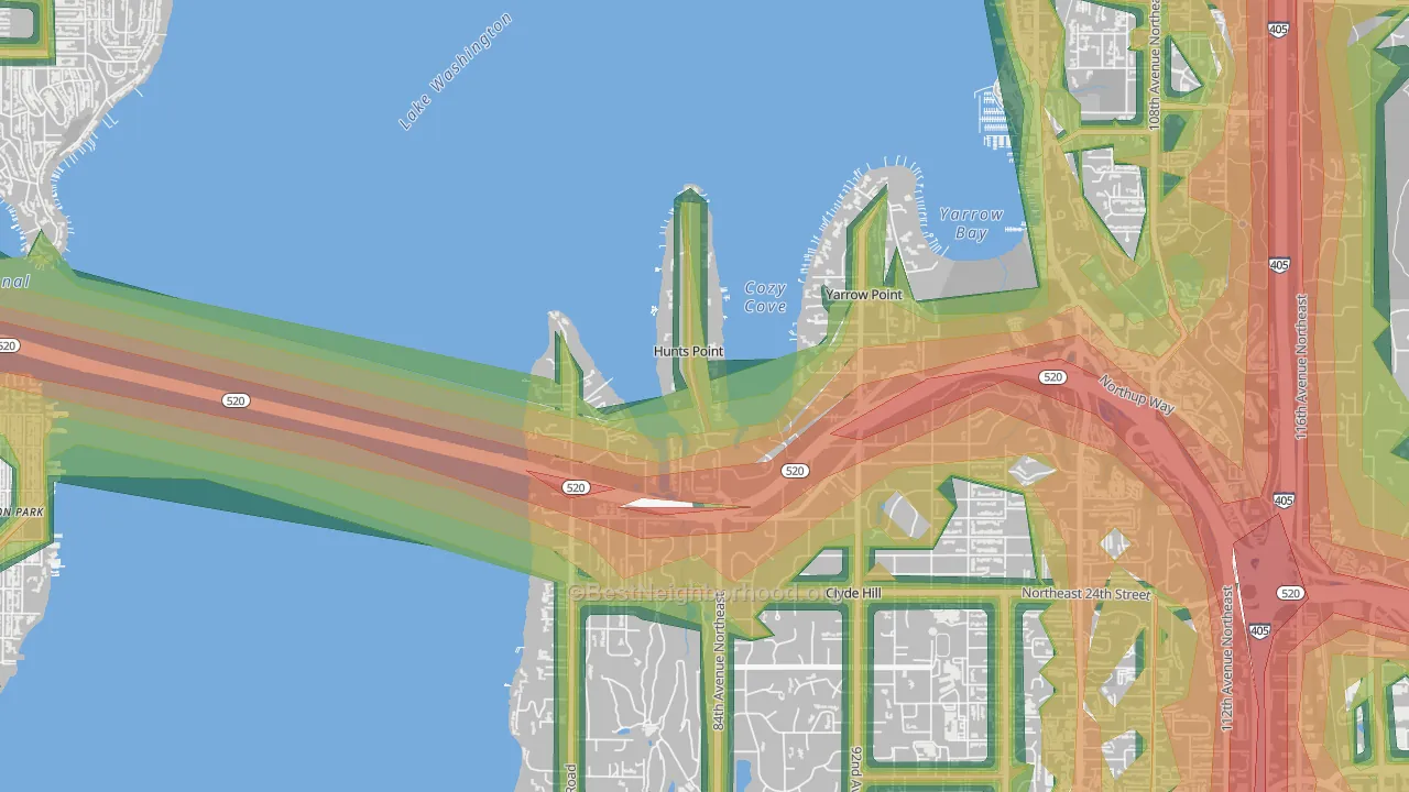 Hunts Point, WA Map of Noise Levels in Hunts Point