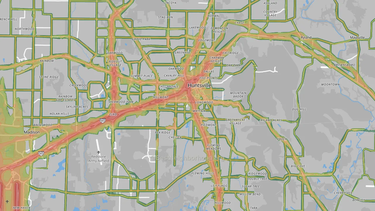 Huntsville, AL Map of Noise Levels in Huntsville