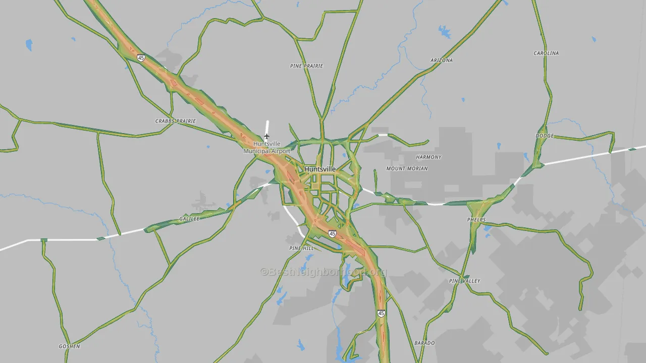 Huntsville, TX Map of Noise Levels in Huntsville