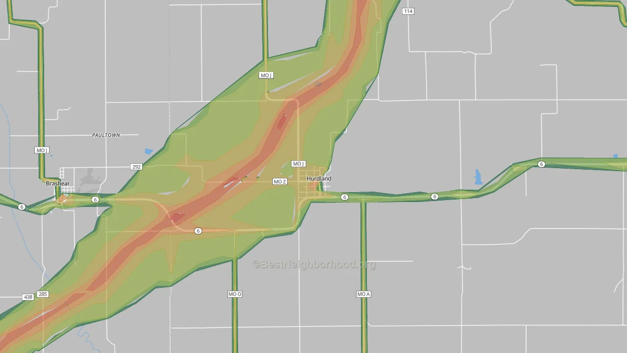 Hurdland, MO Map of Noise Levels in Hurdland